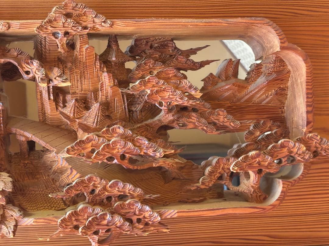 木彫り欄間 1枚セット 松竹図 透かし彫り 古民家 和室 玄関 店舗装飾 和風