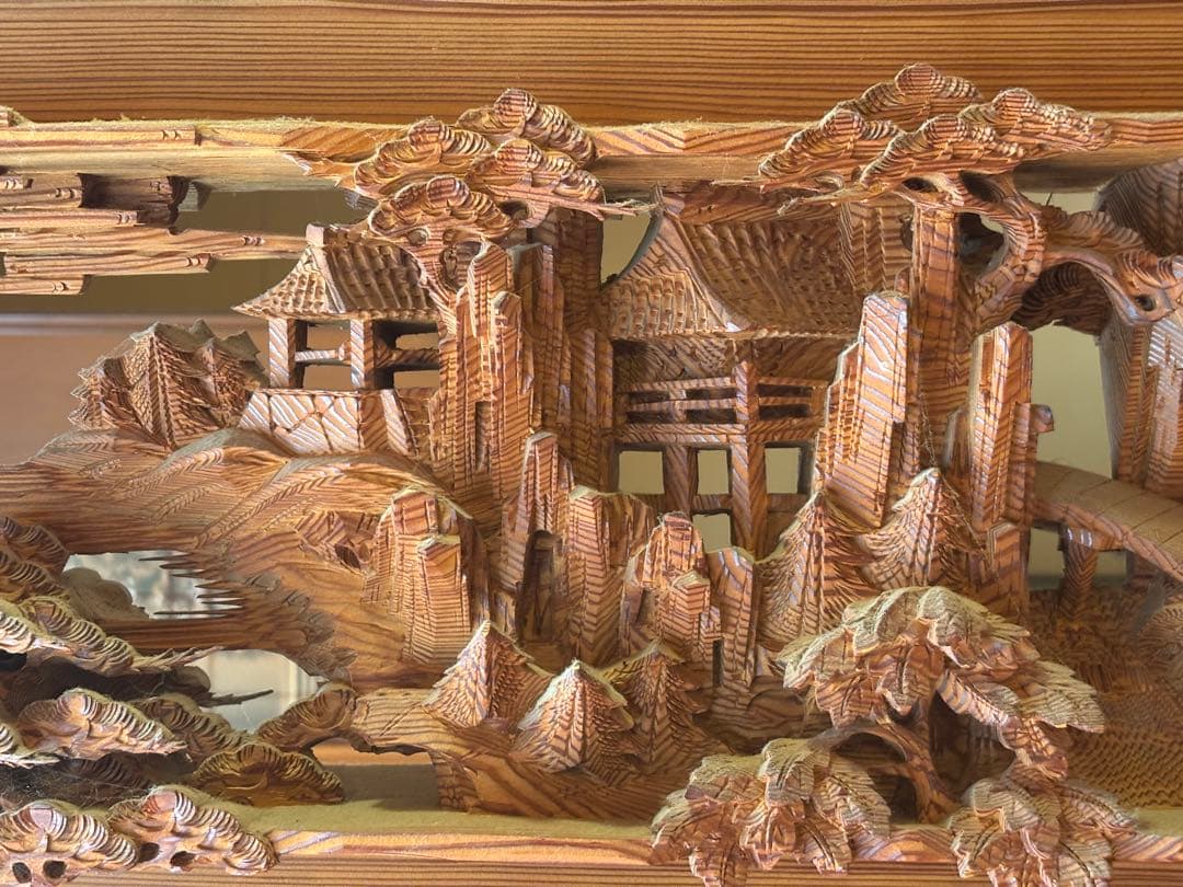 木彫り欄間 1枚セット 松竹図 透かし彫り 古民家 和室 玄関 店舗装飾 和風