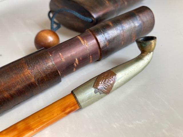 煙管具 キセル 骨董 煙草入 煙管筒 桜皮細工 樺細工 天保型胴乱組 金 王将