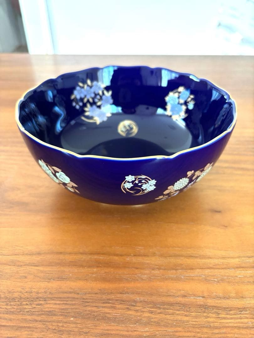【新品未使用】香蘭社　ルリ花丸紋　深鉢　紺色　皿