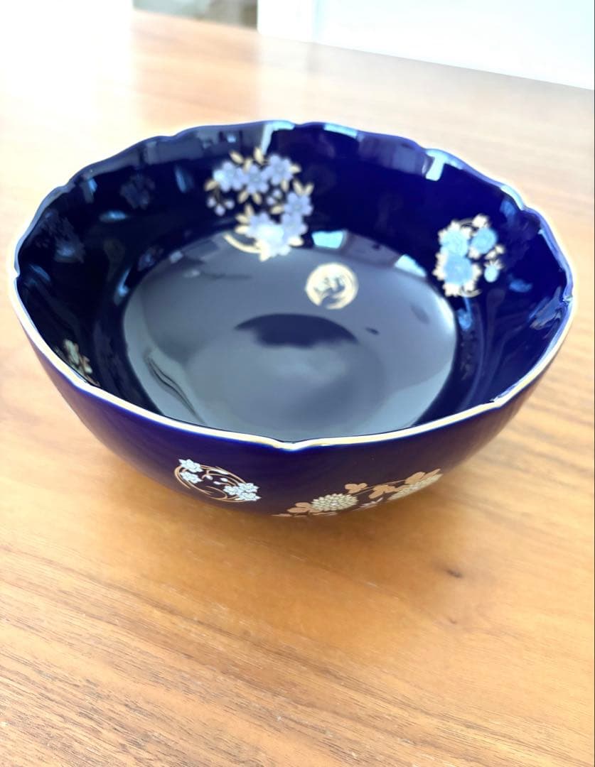 【新品未使用】香蘭社　ルリ花丸紋　深鉢　紺色　皿