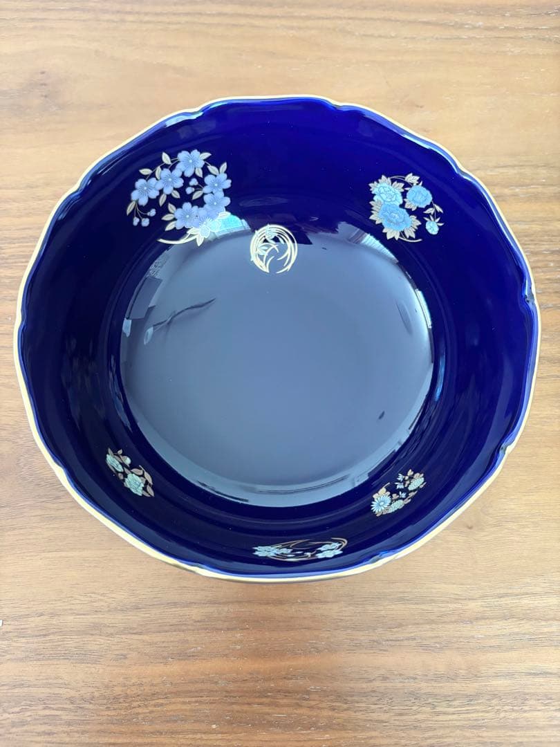 【新品未使用】香蘭社　ルリ花丸紋　深鉢　紺色　皿