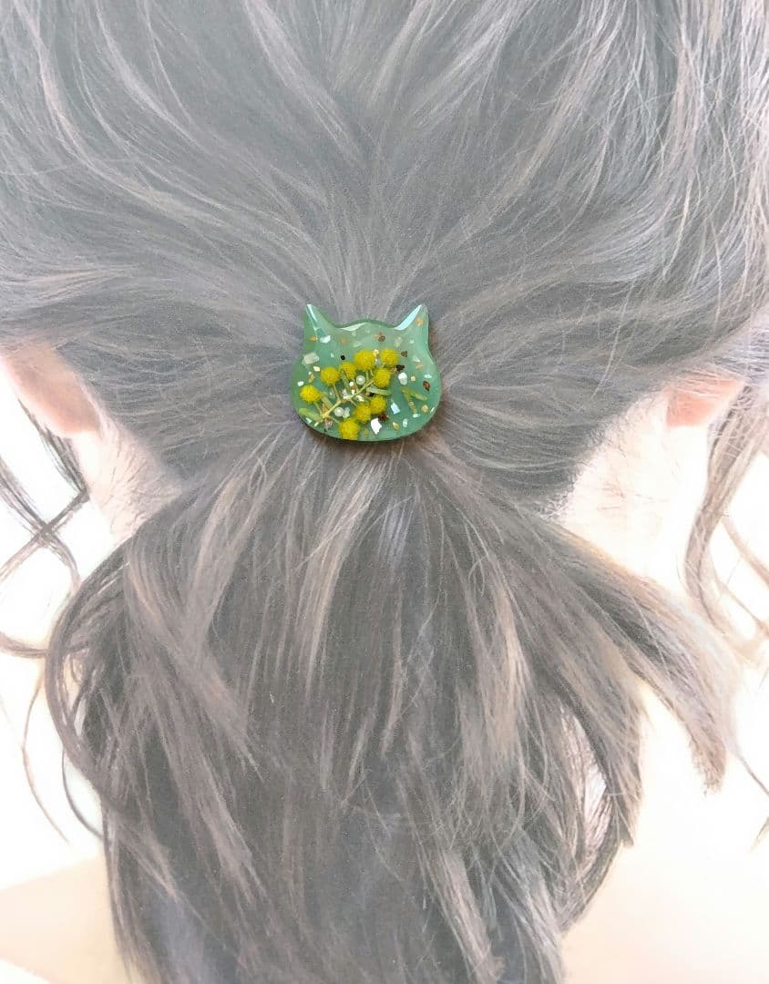 新作 本物のミモザ にゃんこ ヘアゴム