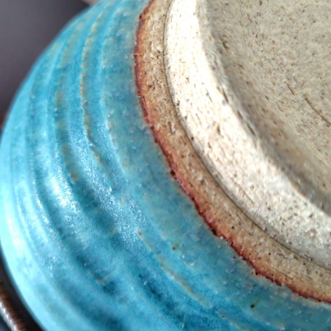 和食器【松助窯】アイスペール 氷入れ 取手付きのボール トルコブルー　未使用品