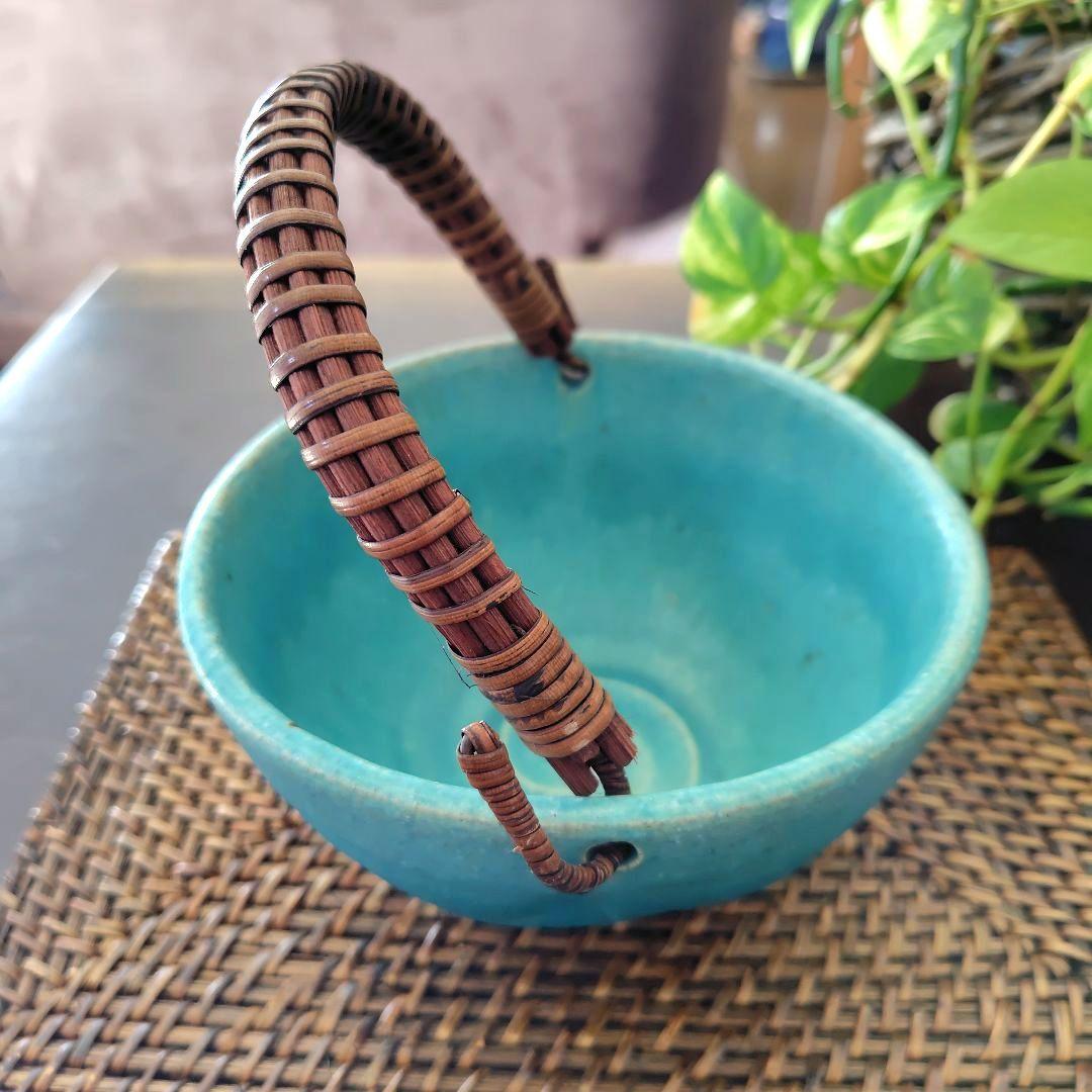 和食器【松助窯】アイスペール 氷入れ 取手付きのボール トルコブルー　未使用品