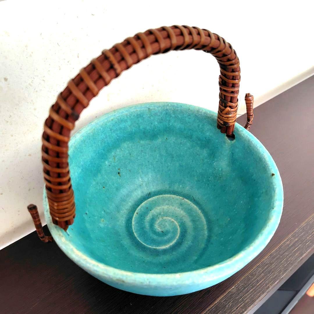 和食器【松助窯】アイスペール 氷入れ 取手付きのボール トルコブルー　未使用品