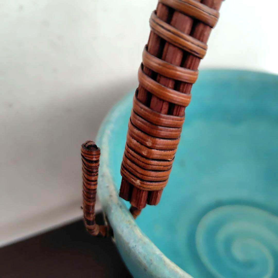 和食器【松助窯】アイスペール 氷入れ 取手付きのボール トルコブルー　未使用品