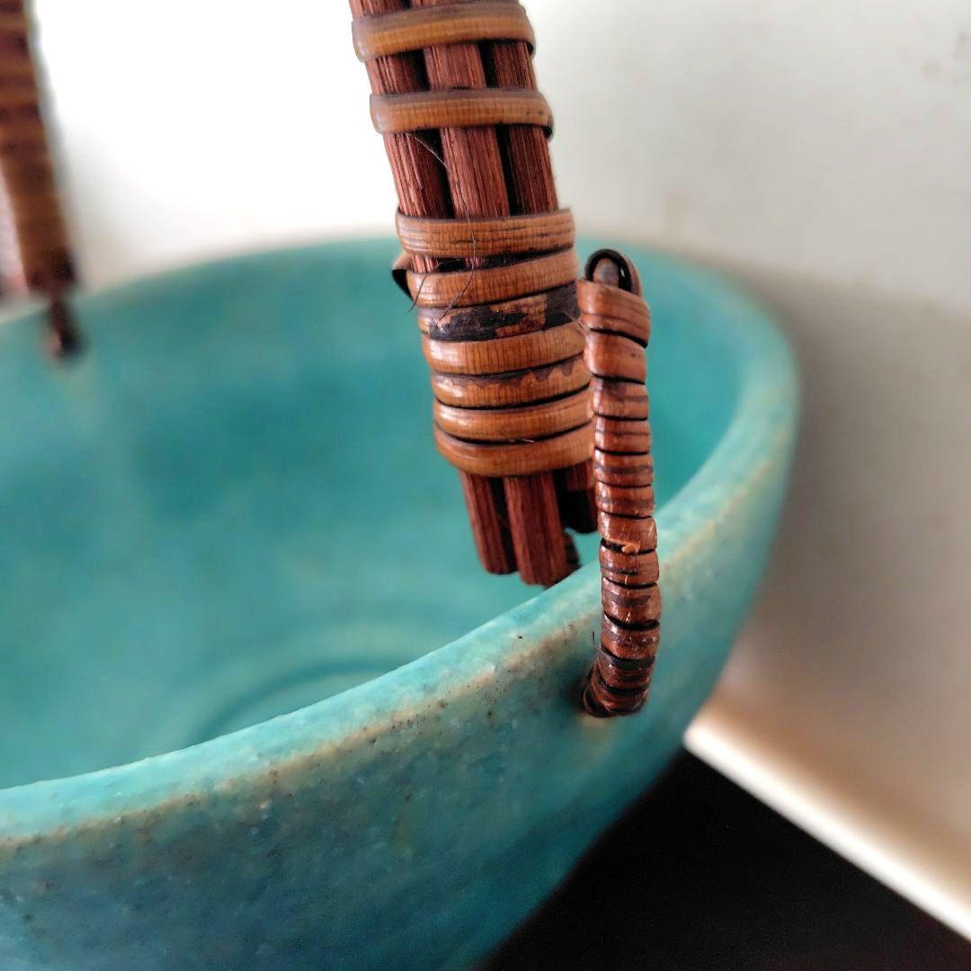 和食器【松助窯】アイスペール 氷入れ 取手付きのボール トルコブルー　未使用品