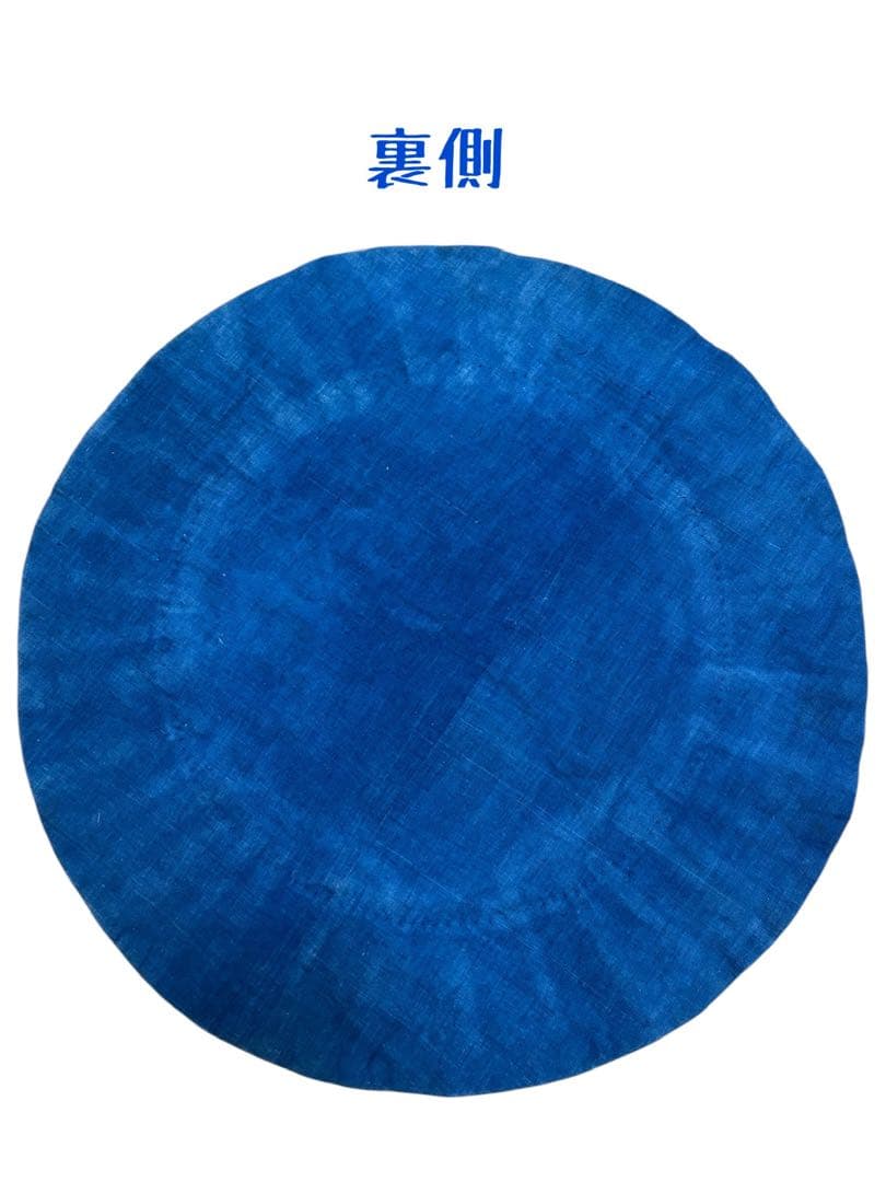 古布リメイク パッチワーク テーブルマット 直径52cm/藍染 絣 型染 縞木綿