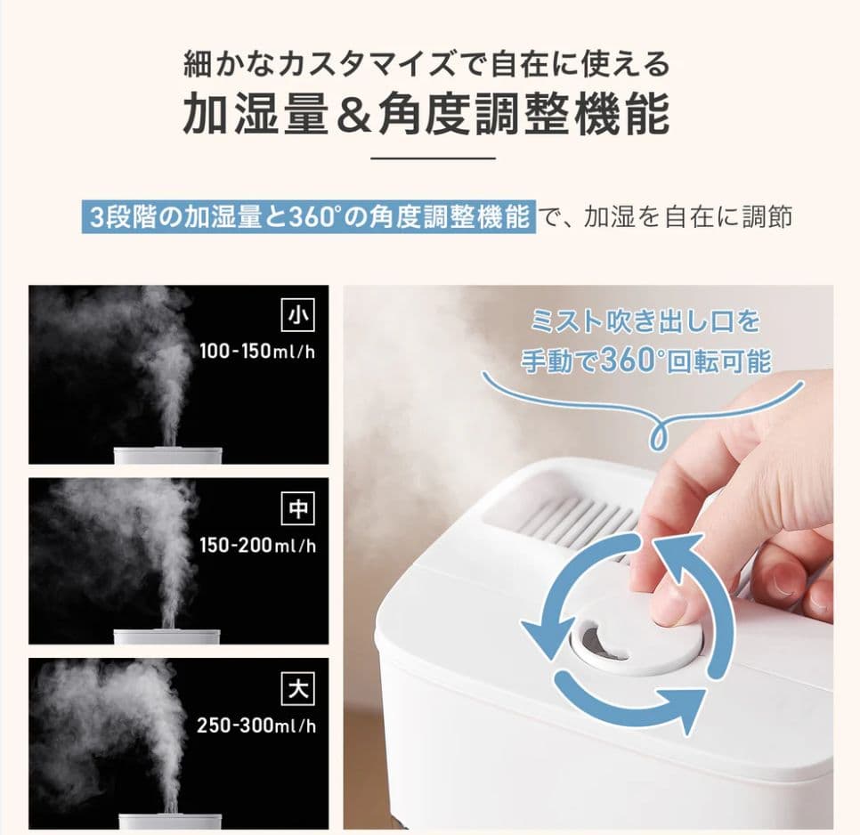 超音波式 加湿器 8L タワー型 静音35dB以下 湿度設定45〜95％