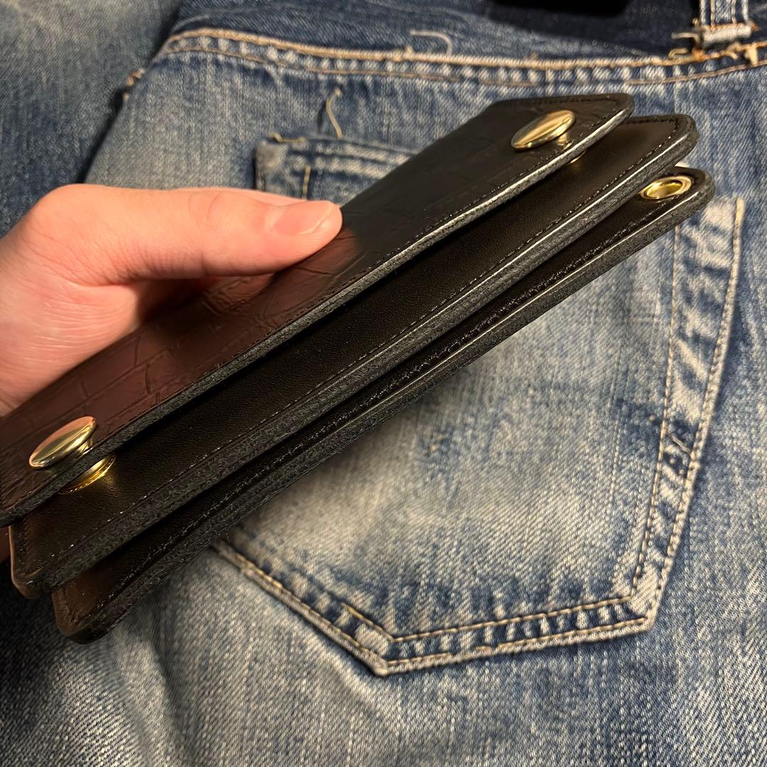 薄型ミドルトラッカーウォレット 2層 ブラス 栃木レザー ハンドメイド