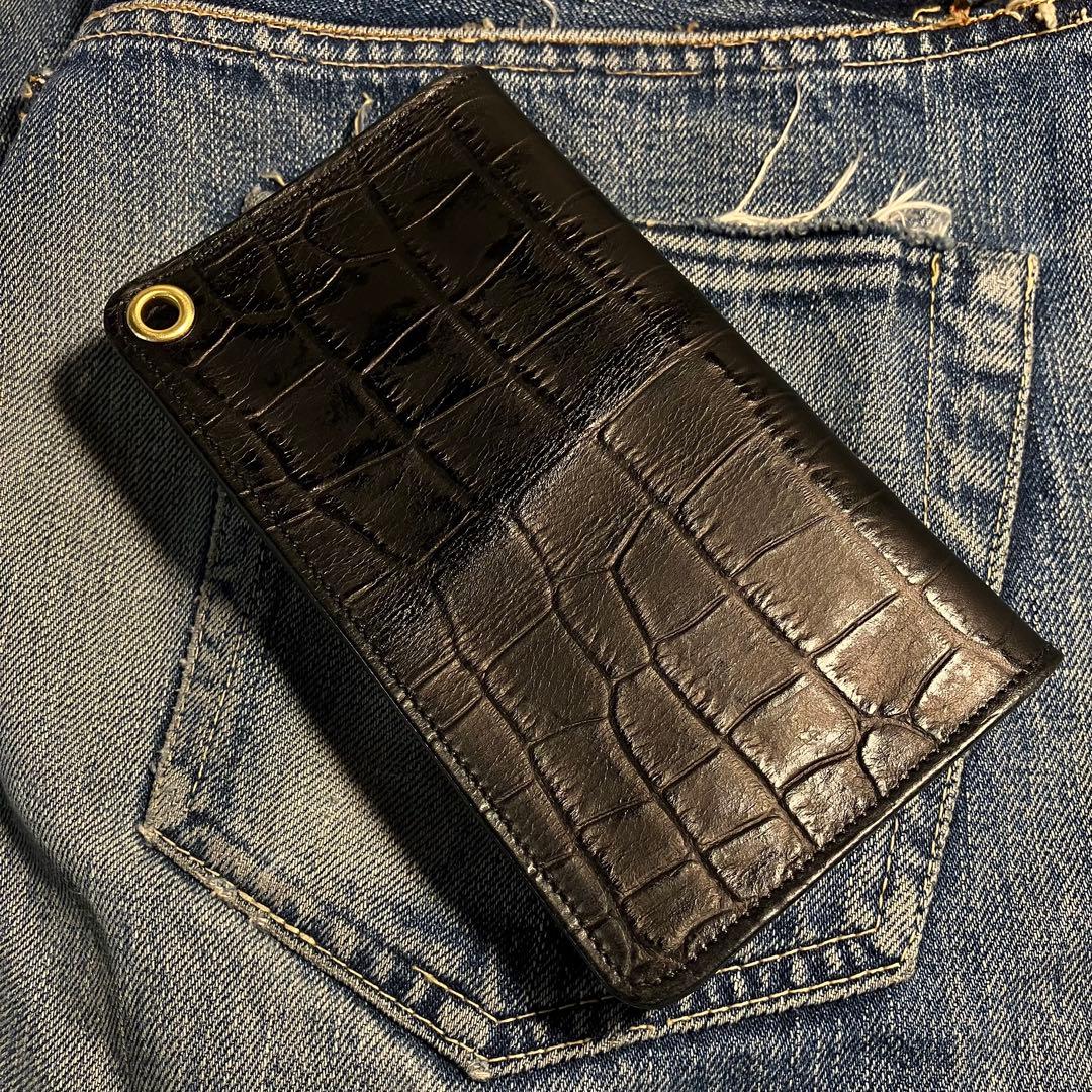 薄型ミドルトラッカーウォレット 2層 ブラス 栃木レザー ハンドメイド