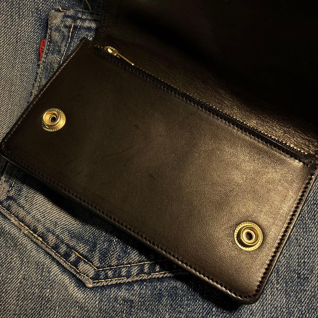 薄型ミドルトラッカーウォレット 2層 ブラス 栃木レザー ハンドメイド