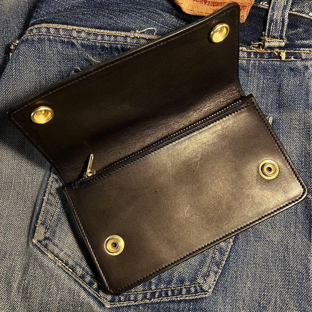 薄型ミドルトラッカーウォレット 2層 ブラス 栃木レザー ハンドメイド