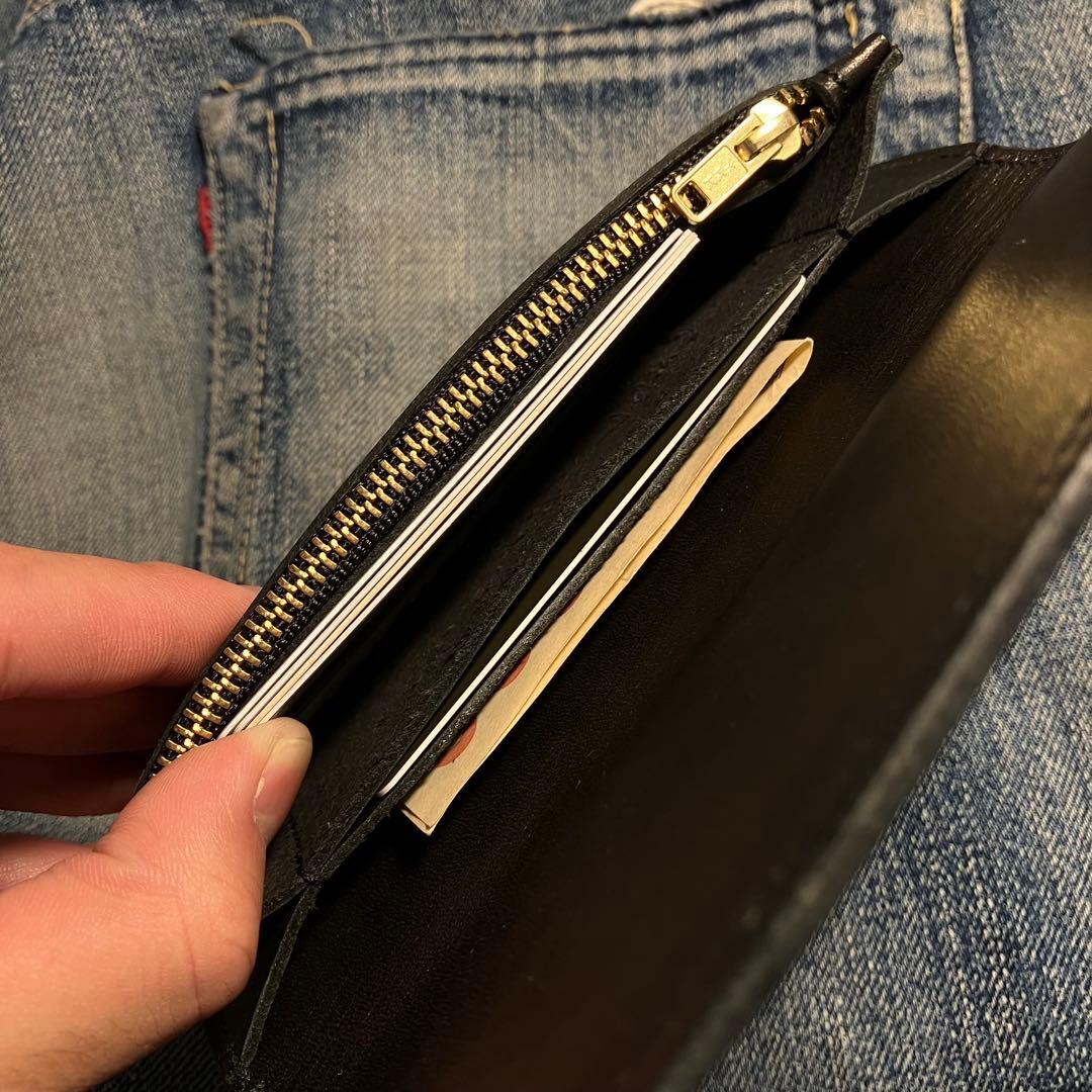 薄型ミドルトラッカーウォレット 2層 ブラス 栃木レザー ハンドメイド