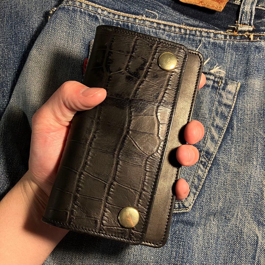 薄型ミドルトラッカーウォレット 2層 ブラス 栃木レザー ハンドメイド