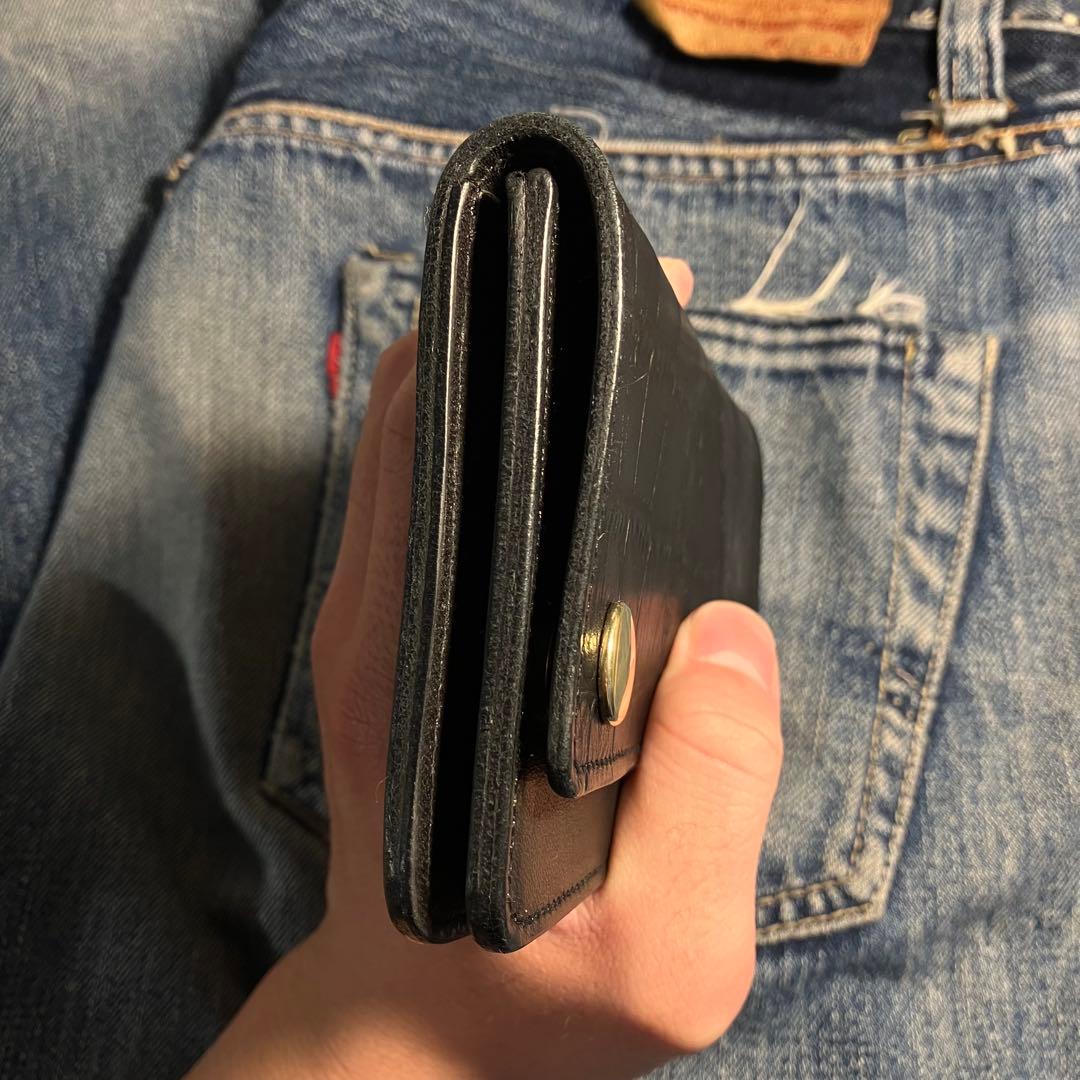 薄型ミドルトラッカーウォレット 2層 ブラス 栃木レザー ハンドメイド