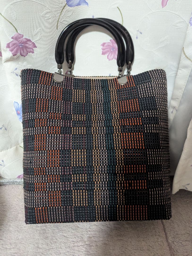裂織 ハンドメイド トートバッグ｜和モダン｜一点物｜プラハンドル付き