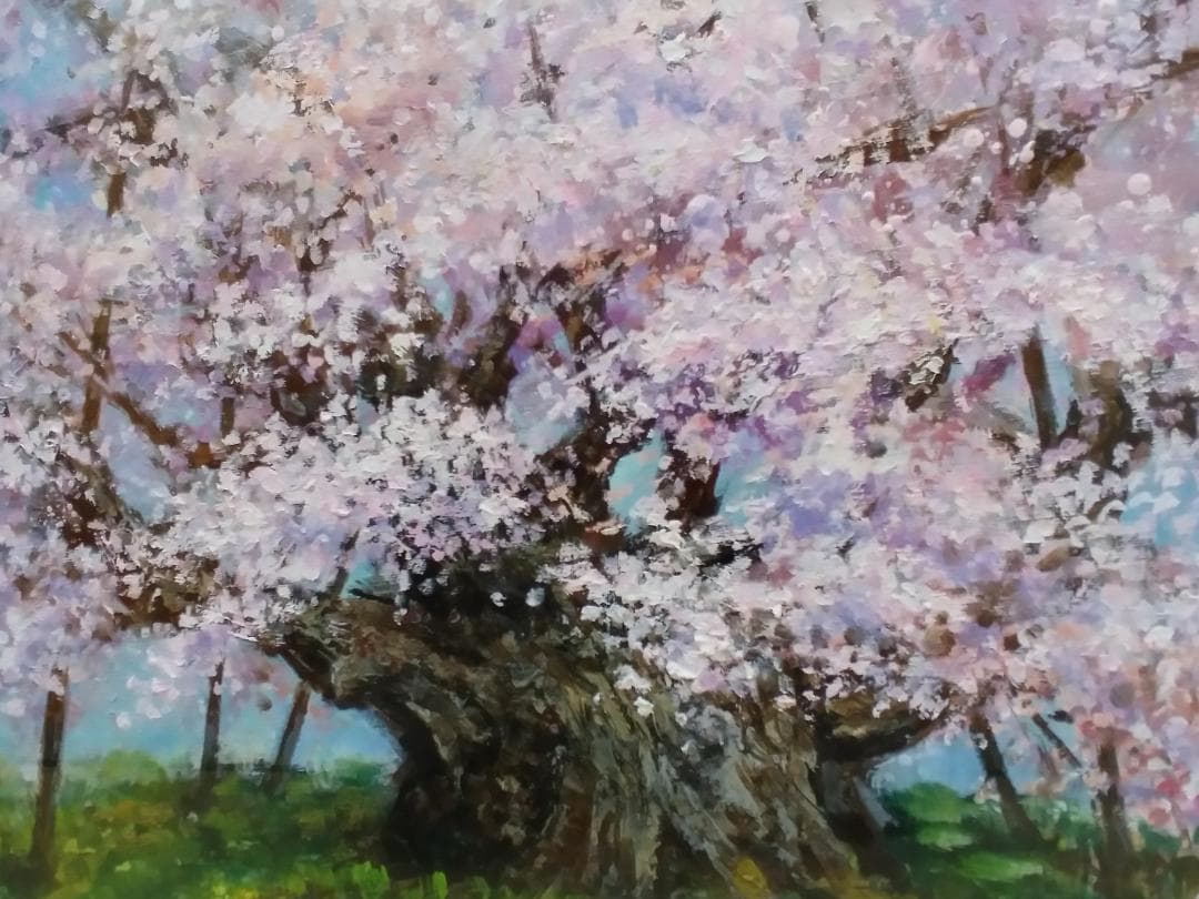油絵　額装「山高神代桜」P10号　原画