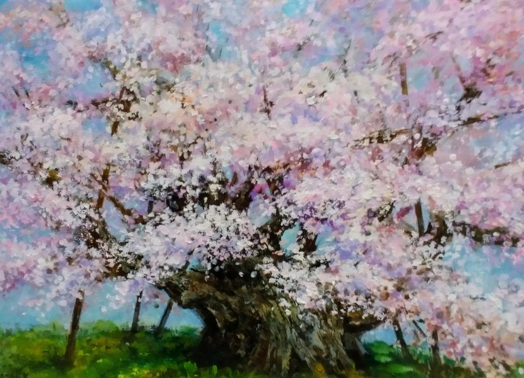 油絵　額装「山高神代桜」P10号　原画