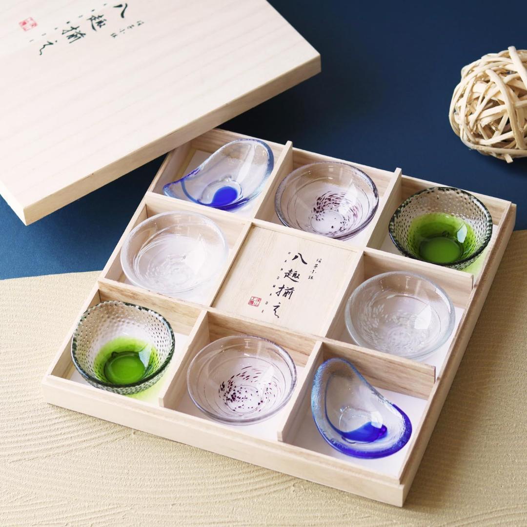 新品 小鉢 ガラス小鉢 小皿 手造り 8枚セット 木箱入り) ギフト プレゼント