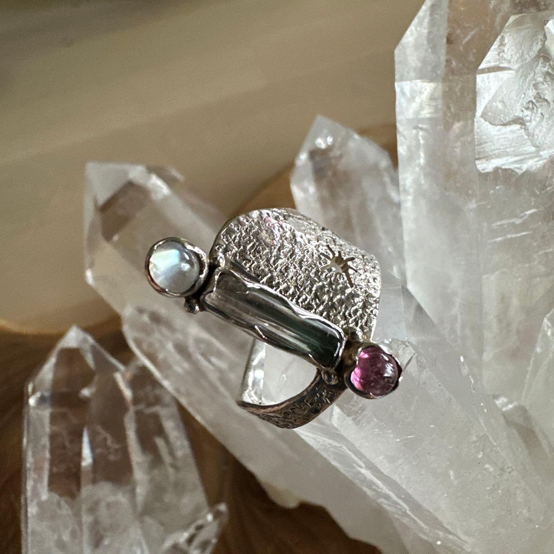 トルマリン・ムーンストーンリング ステアリングシルバーStone-Dance