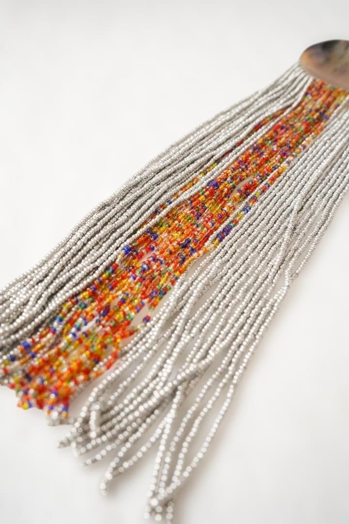 ホーンモチーフ×マルチビーズ フリンジロングネックレス (シルバー) 並行輸入品