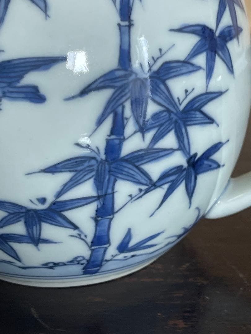 春泉　青い竹と鳥の絵柄の急須