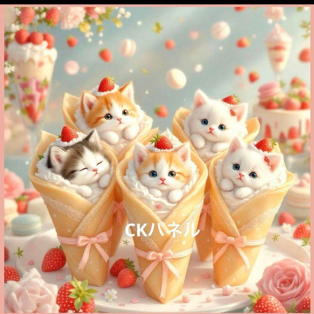 激レアクレープねこちゃんパネル生地　ハンドメイド