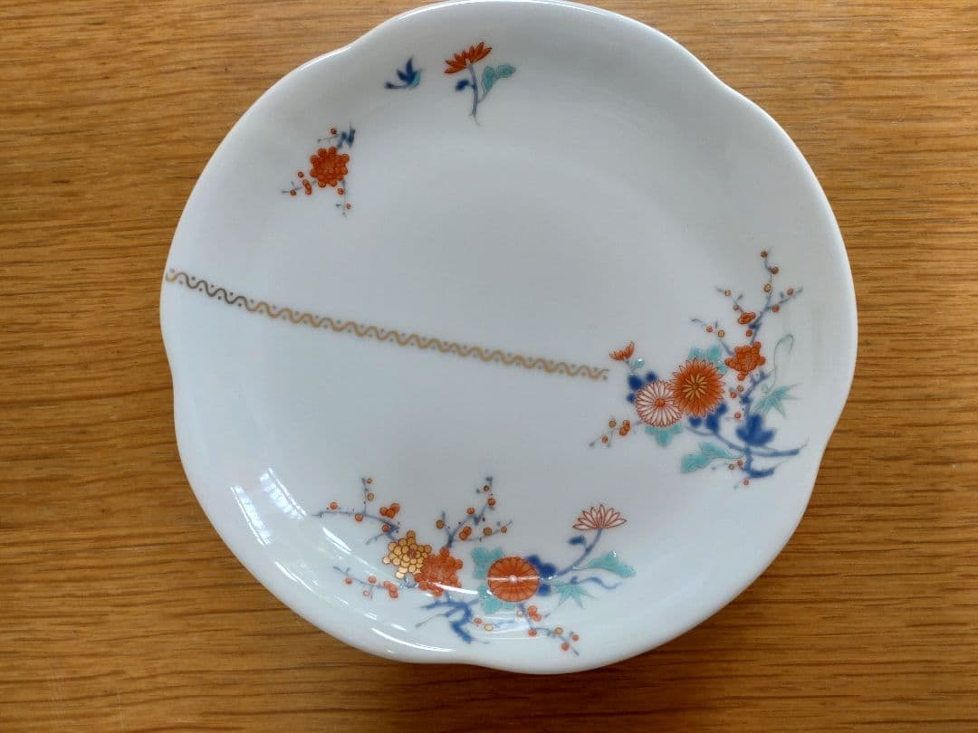 深川製磁　色絵花鳥紋　梅型　プレート4枚セット