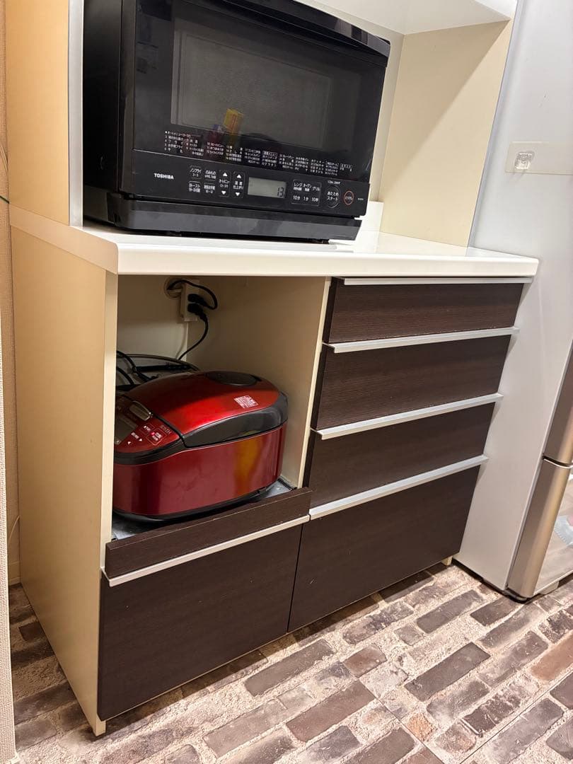 パモウナ　キッチンカウンター ホワイト/ダークブラウン