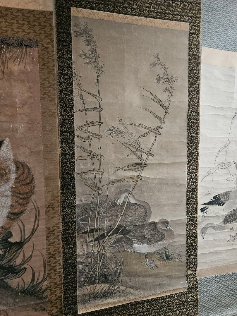 谷文晁　［芦雁図］ 耕南極箱 江戸文人画大家 骨軸先　掛軸