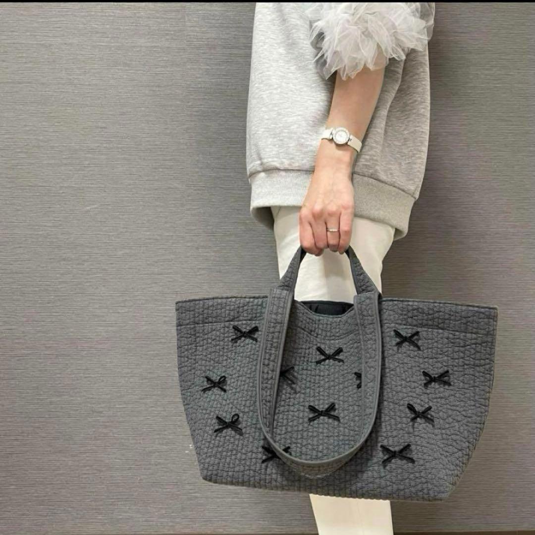 ヌビバッグ⭐︎ガーデン　リボンパール　ダークグレー　底板付♡隠しマグネット