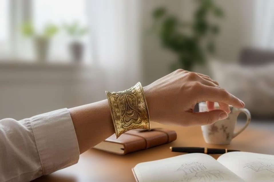 アフリカ輸入 真鍮製バングル（蝶モチーフ彫刻） [並行輸入品]