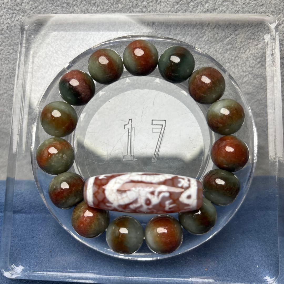 ぱと至純血絲龍紋双龍天珠　2-140