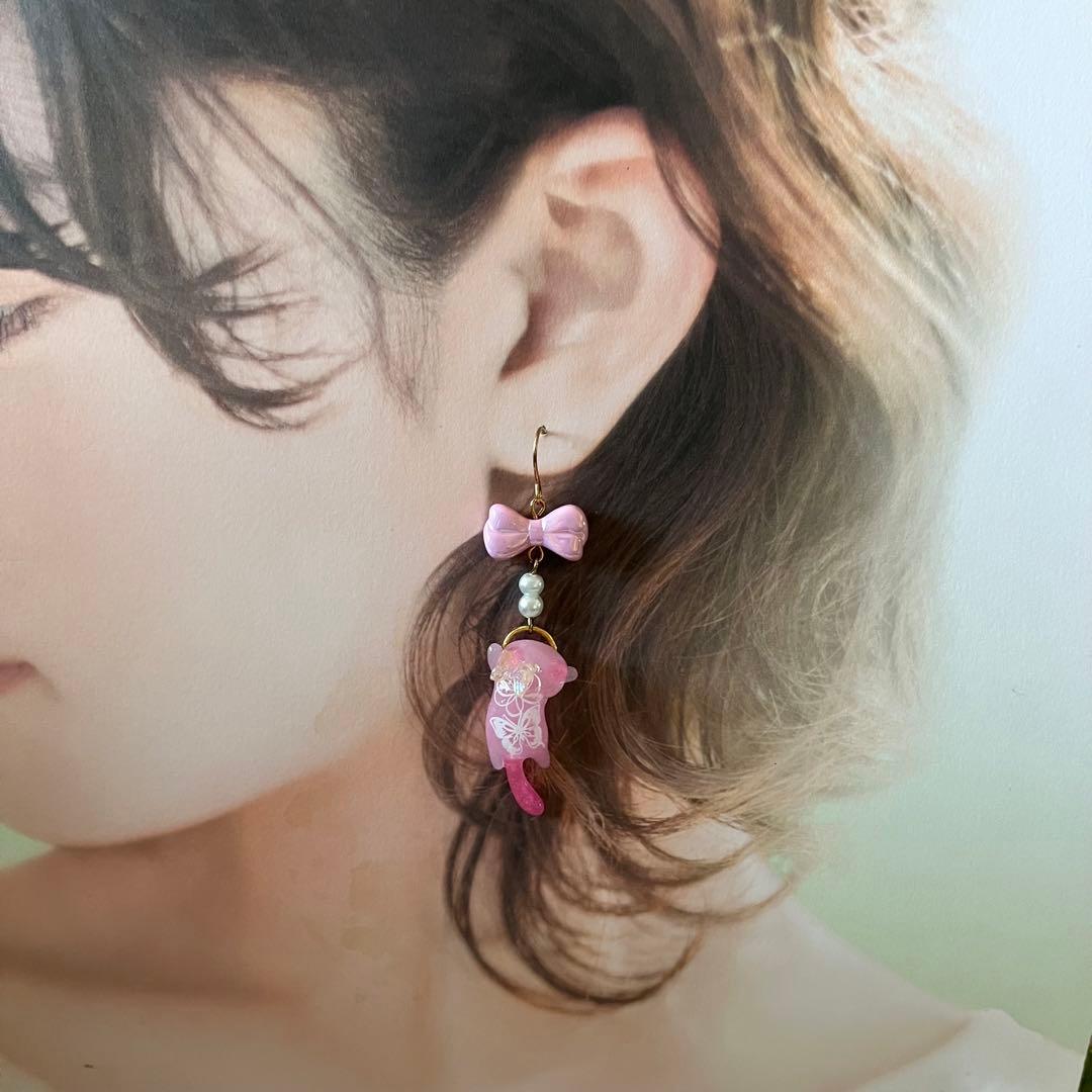 ฅ❤️ 花　レジン　猫　ねこ　パール　蝶々　ピアス　イヤリング　ハンドメイド