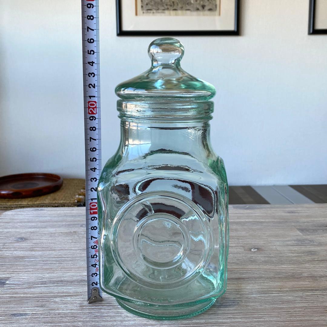 ガラス瓶　キャニスター　イタリア製　ヴィンテージ　大きめ　グリーン