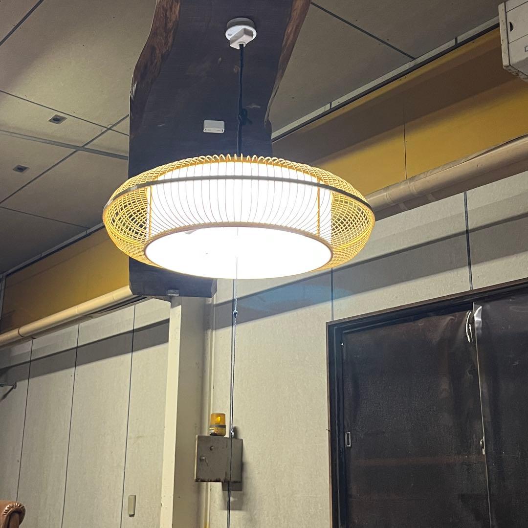 昭和レトロ 丸善製 籐カゴ風 吊り下げ照明 直径約60cm 和モダン ライト