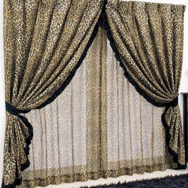 新品未使用ヒョウ柄 レースカーテン 100x200cm2枚 オシャレ レア