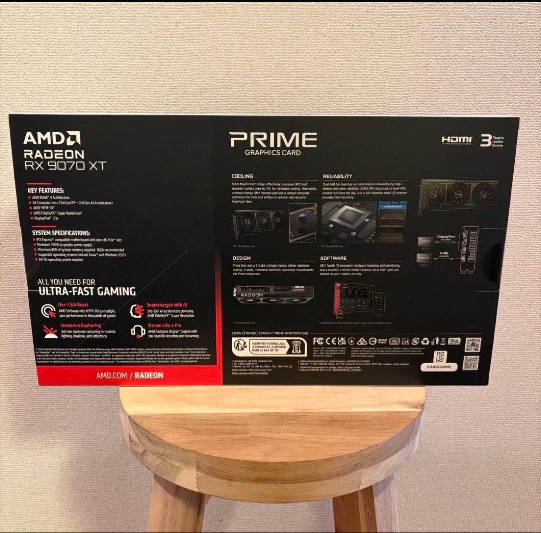 新品未開封ASUS Radeon RX9070XT 16GB PRIME OC