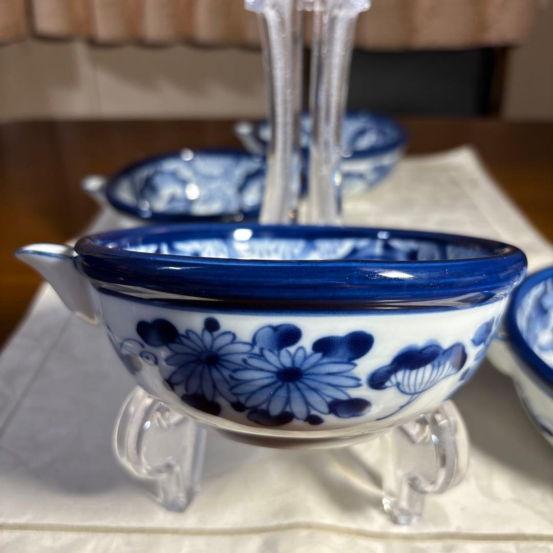 有田焼　龍峯窯　片口鉢　4個　染付　酒器