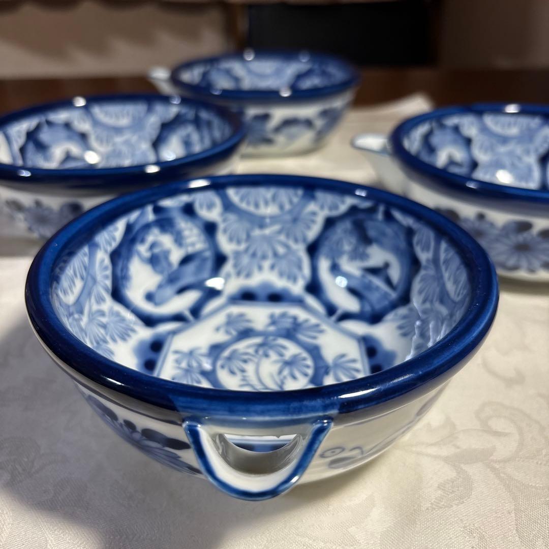 有田焼　龍峯窯　片口鉢　4個　染付　酒器