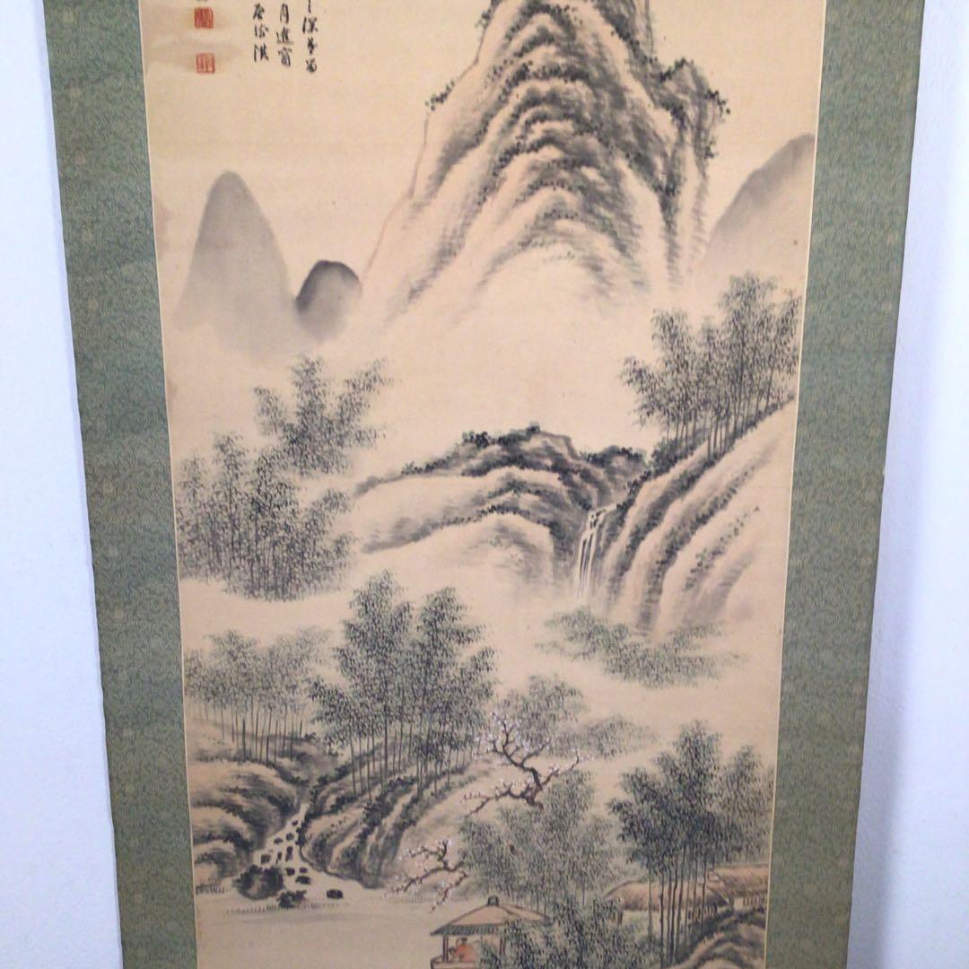 No3972掛軸　上田丹厓　山水画賛　肉筆絹本　文人画　中国画　古美術　送料無料