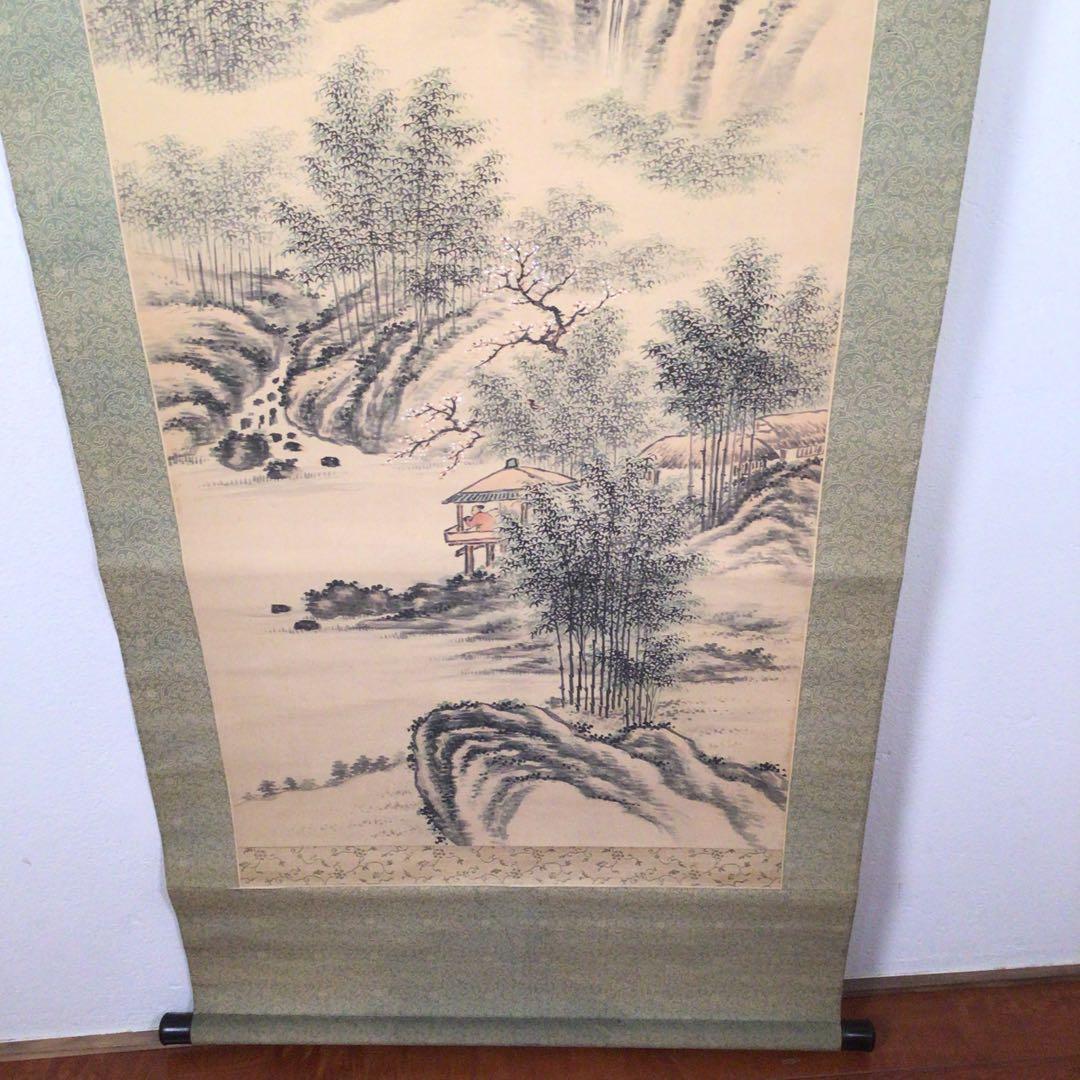 No3972掛軸　上田丹厓　山水画賛　肉筆絹本　文人画　中国画　古美術　送料無料
