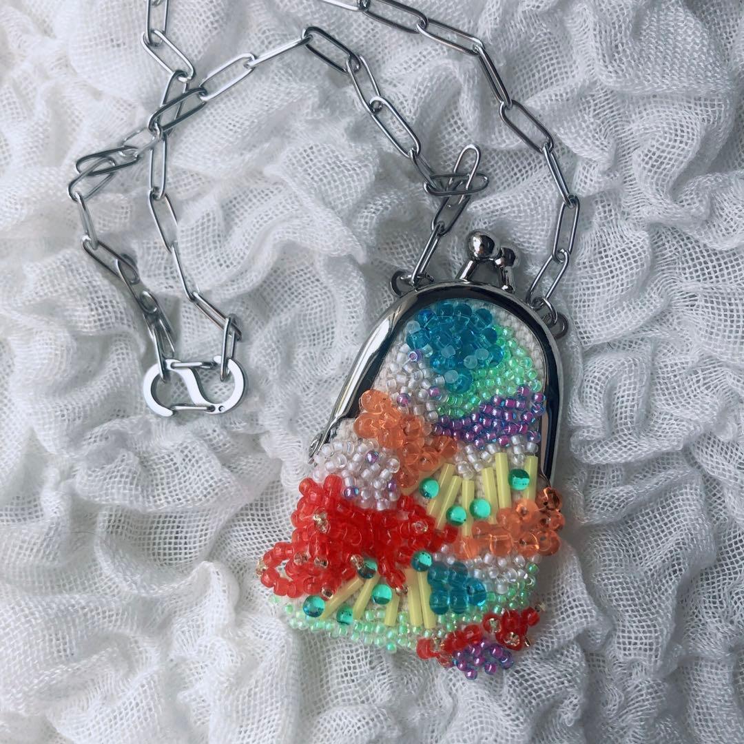 ハンドメイド ビーズ ネックレス がま口　がま口ネックレス　omamori