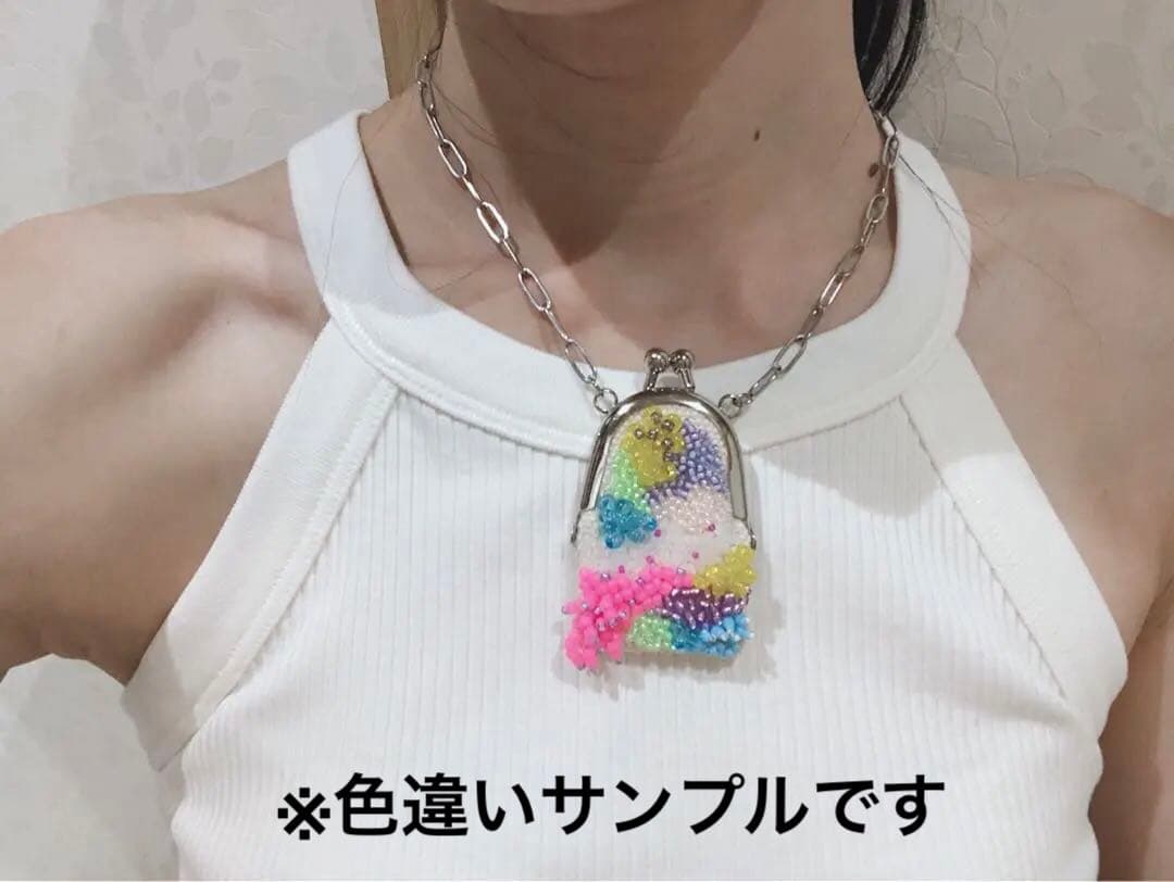 ハンドメイド ビーズ ネックレス がま口　がま口ネックレス　omamori