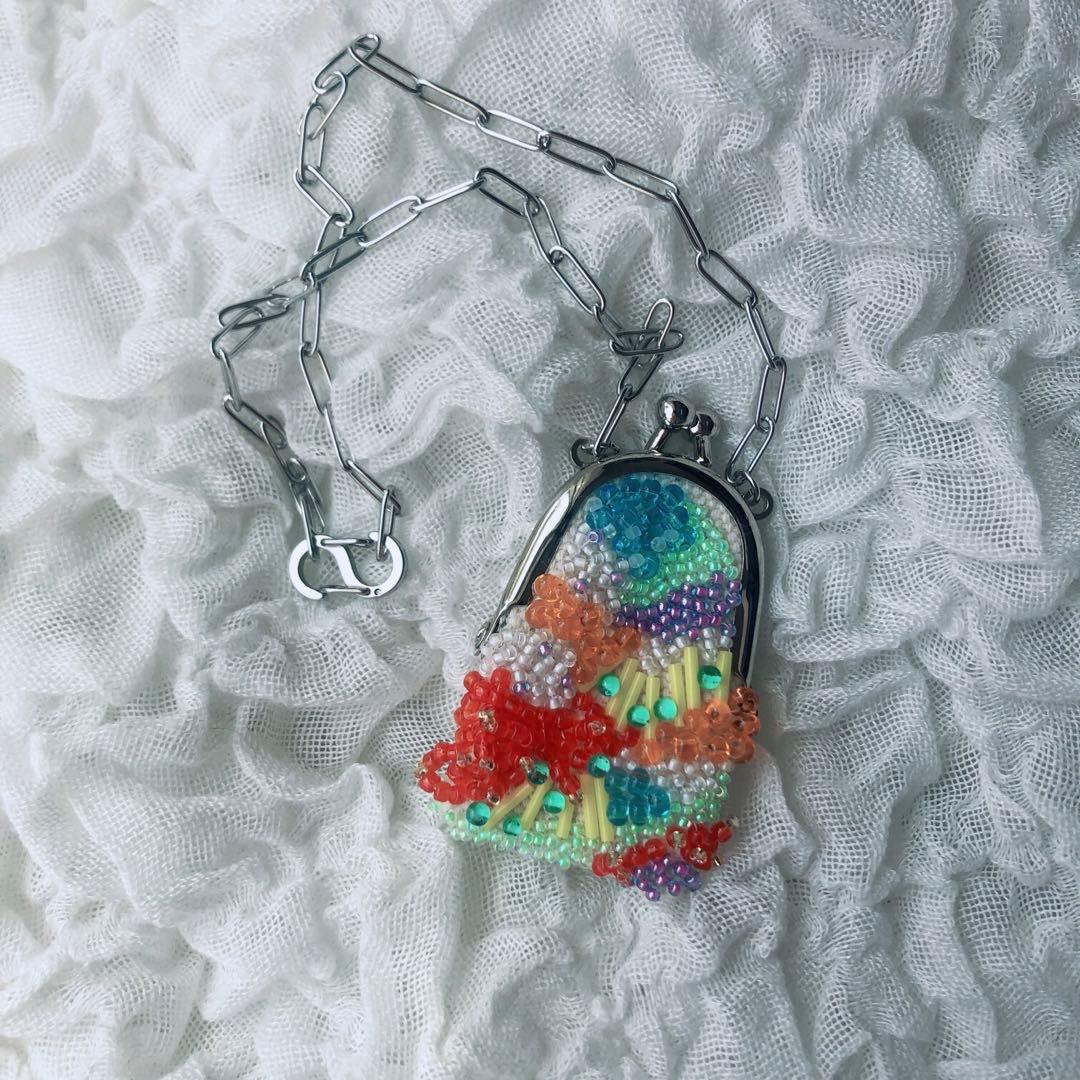 ハンドメイド ビーズ ネックレス がま口　がま口ネックレス　omamori