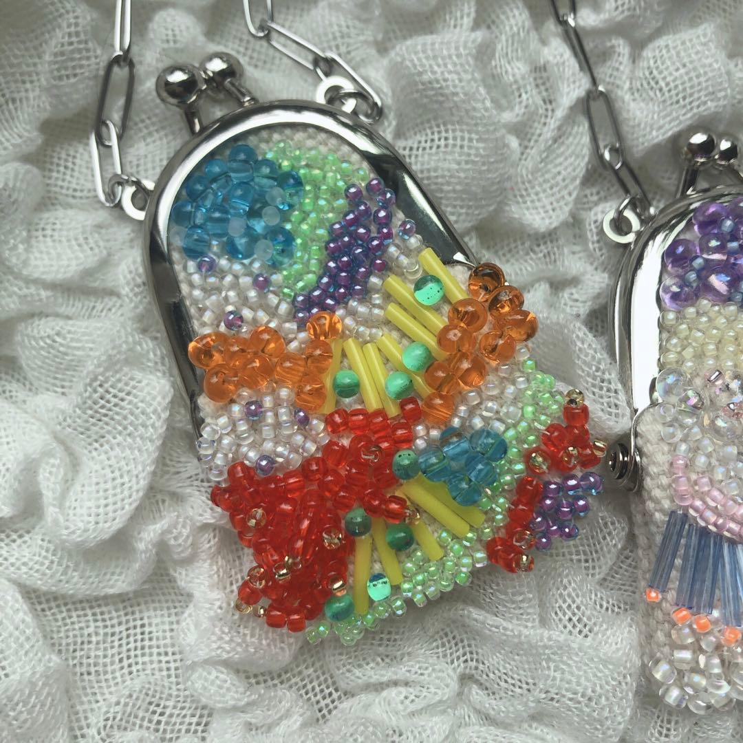 ハンドメイド ビーズ ネックレス がま口　がま口ネックレス　omamori