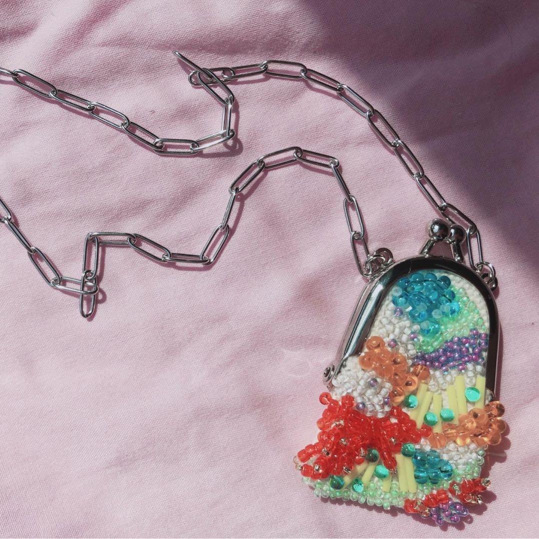 ハンドメイド ビーズ ネックレス がま口　がま口ネックレス　omamori