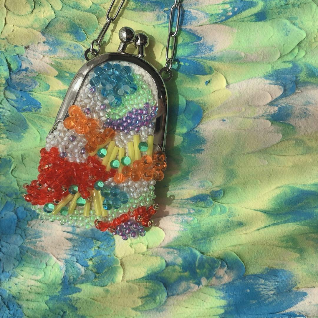 ハンドメイド ビーズ ネックレス がま口　がま口ネックレス　omamori